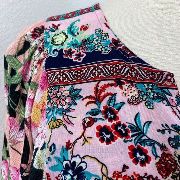 Umgee Pink Floral Dress Small Baby Doll Fairy Whimsy Goth Boho Peasant Milkmaid - Picture 3 of 13